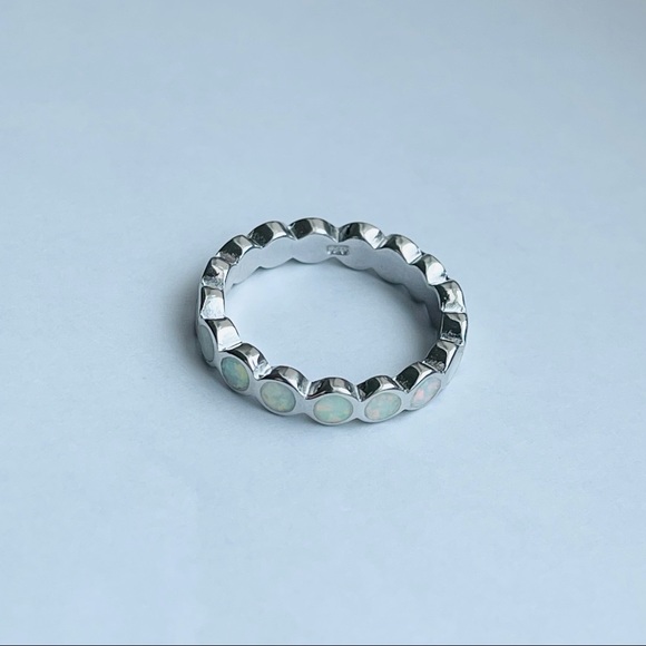 💕TOP SELLER💕 Silver Eternity White Lab Opal Band, Silver Ring, Wedding Bands - Picture 11 of 12